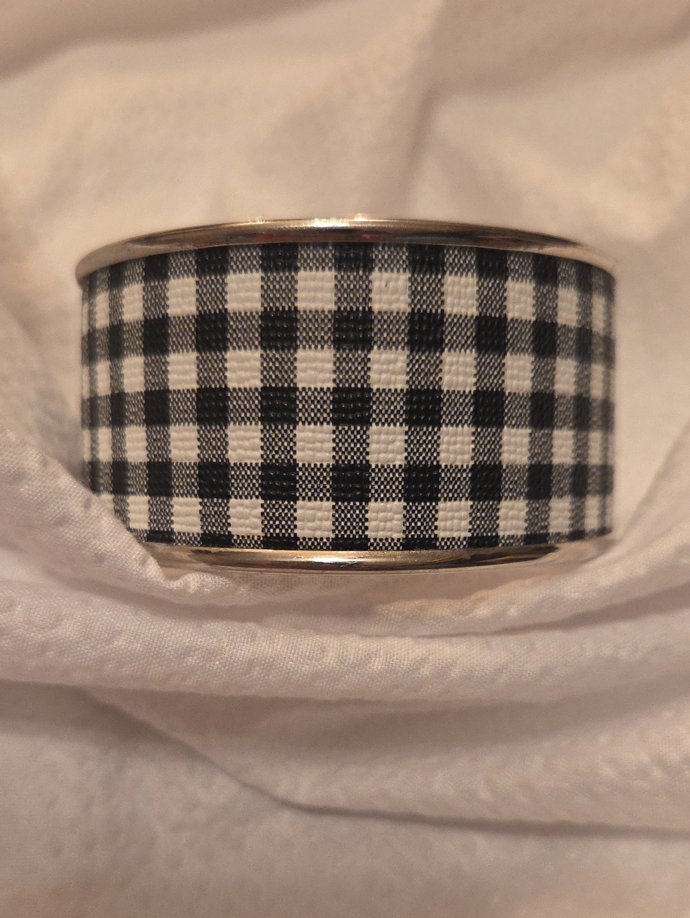 Black & White Gingham Fabric Cuff Bracelet